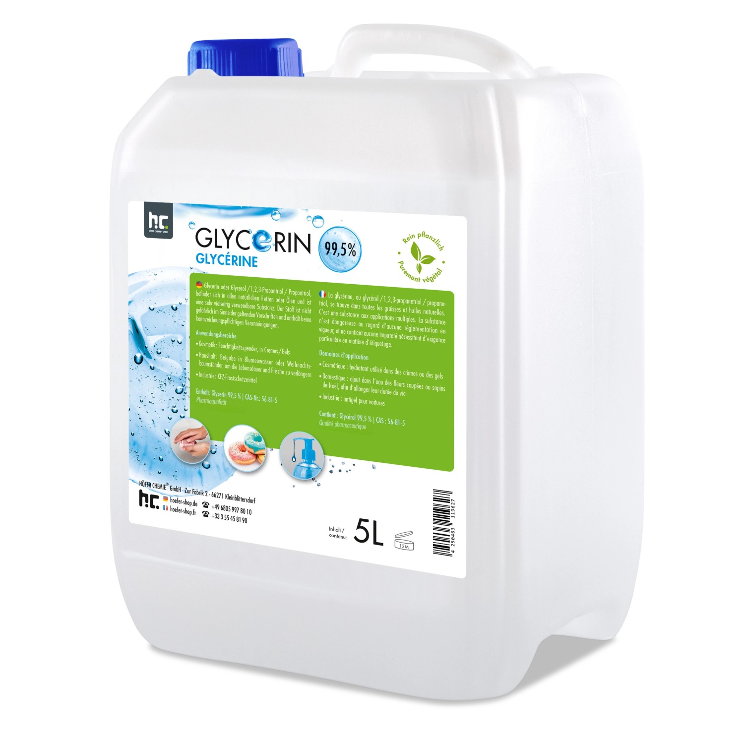 Höfer Chemie Glycerin 99,5% in Lebensmittelqualität 8 x 5l