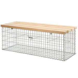 Große Gabionenbank 150 cm mit Douglasienholz-Sitzfläche für den Garten.