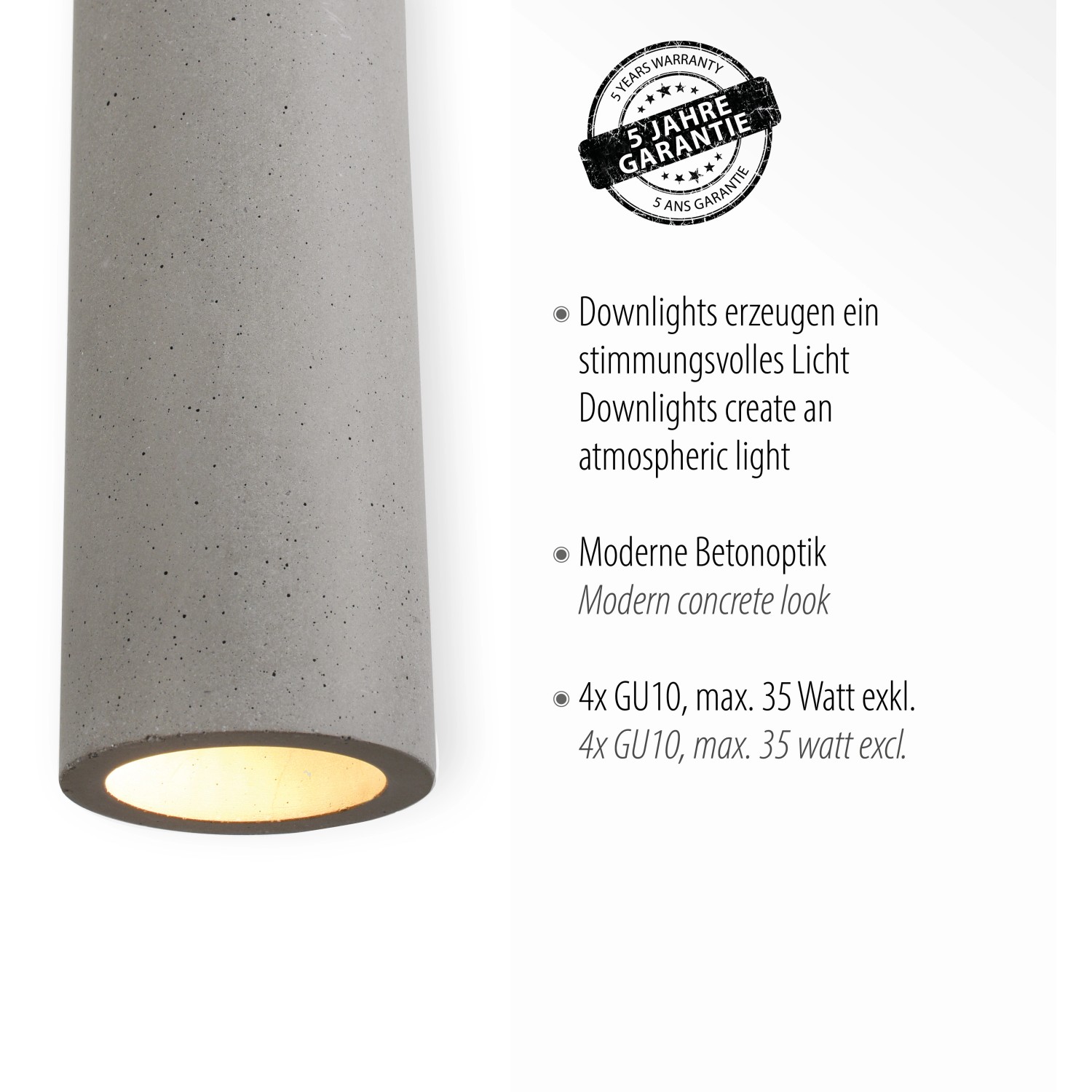 Paul Neuhaus Eton Pendelleuchte in Betonoptik, Detailaufnahme eines Leuchtenkörpers.