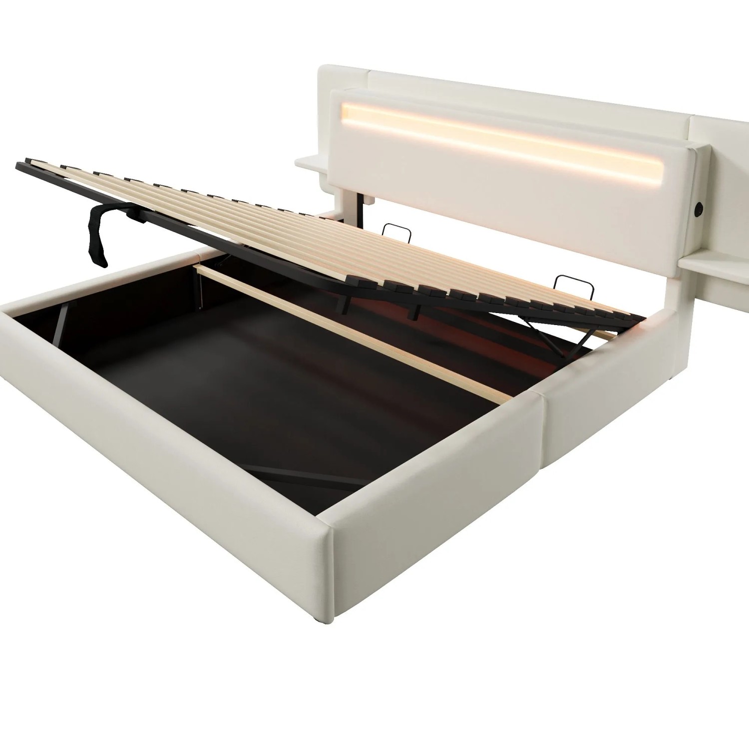 Merax Polsterbett 180x200 cm Mit Hydraulischem Stauraum Nachttisch USB LED