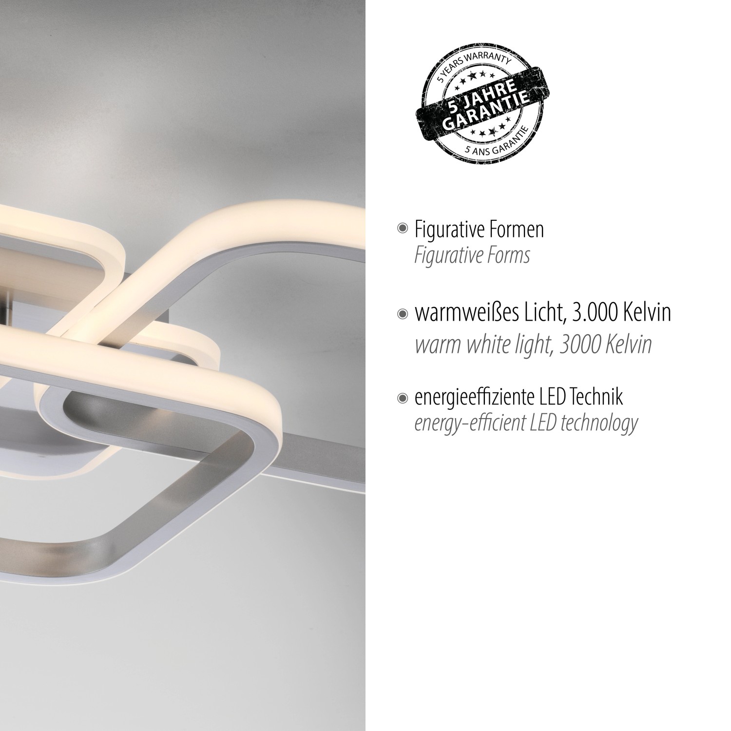 Moderne LED-Deckenleuchte Sevent von Just Light aus Stahl, 39,4 cm breit.