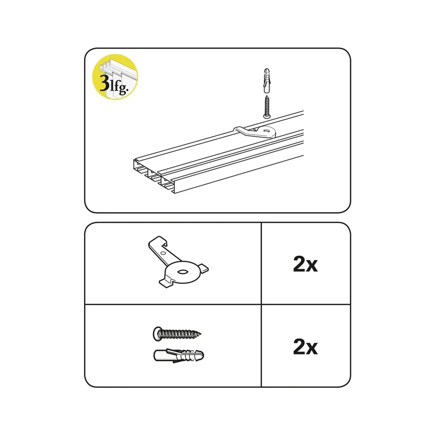 Gardinia Deckenträger 2er-Pack für 3-läufige Flächenvorhangschiene, Montagezubehör inklusive.