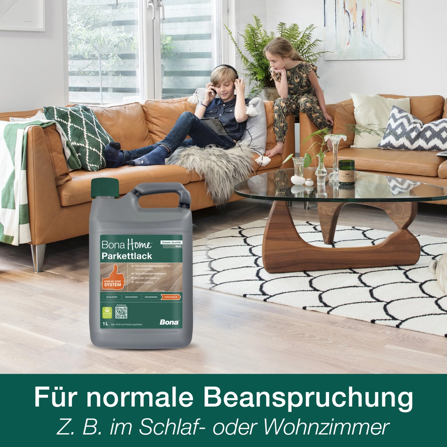 Bona Home Parkettlack Classic, glänzend, 1 l Kanister. Geeignet für normal beanspruchte Holzböden.