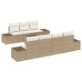 Beiges 8-teiliges Garten-Sofa-Set aus Poly Rattan mit Tisch. Modulares Lounge-Set für Terrasse und Garten.