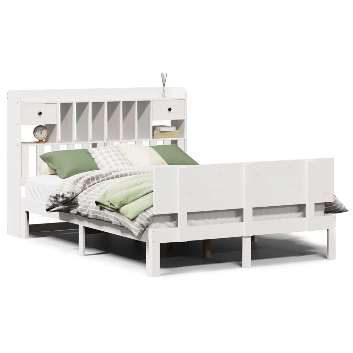 vidaXL Massivholzbett mit Regal ohne Matratze Weiß 160x200 cm Kiefer 332269 günstig online kaufen