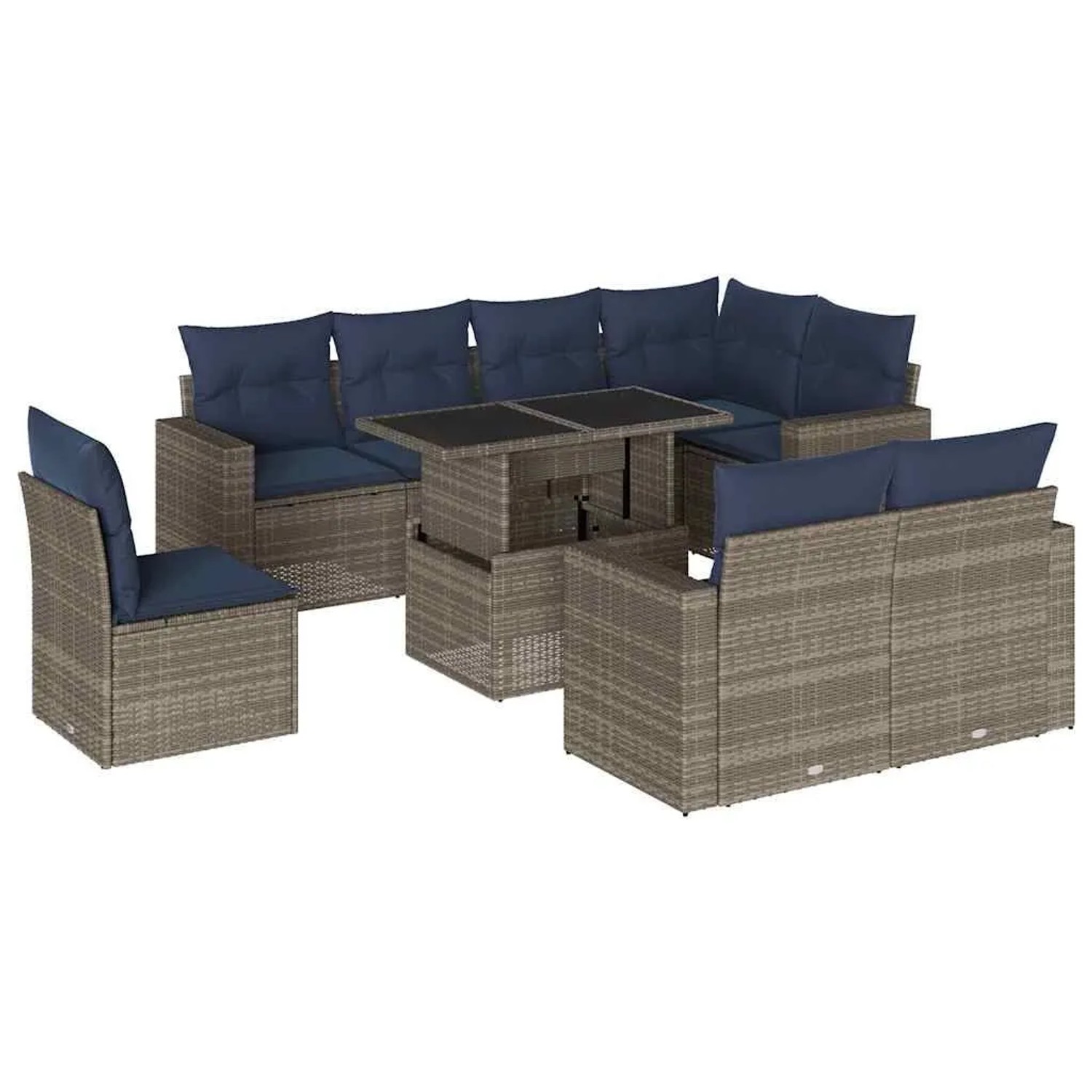 vidaXL 9-Tlg Gartensofa-Set mit Kissen Grau Polyrattan 3267411 günstig online kaufen