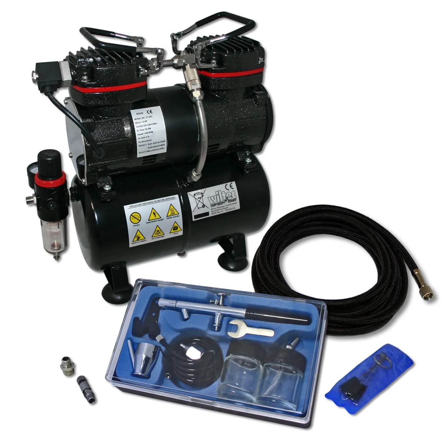 Wiltec Einsteiger Airbrush Kompressor Set As196 Airbrushpistole Da128 Zubehör