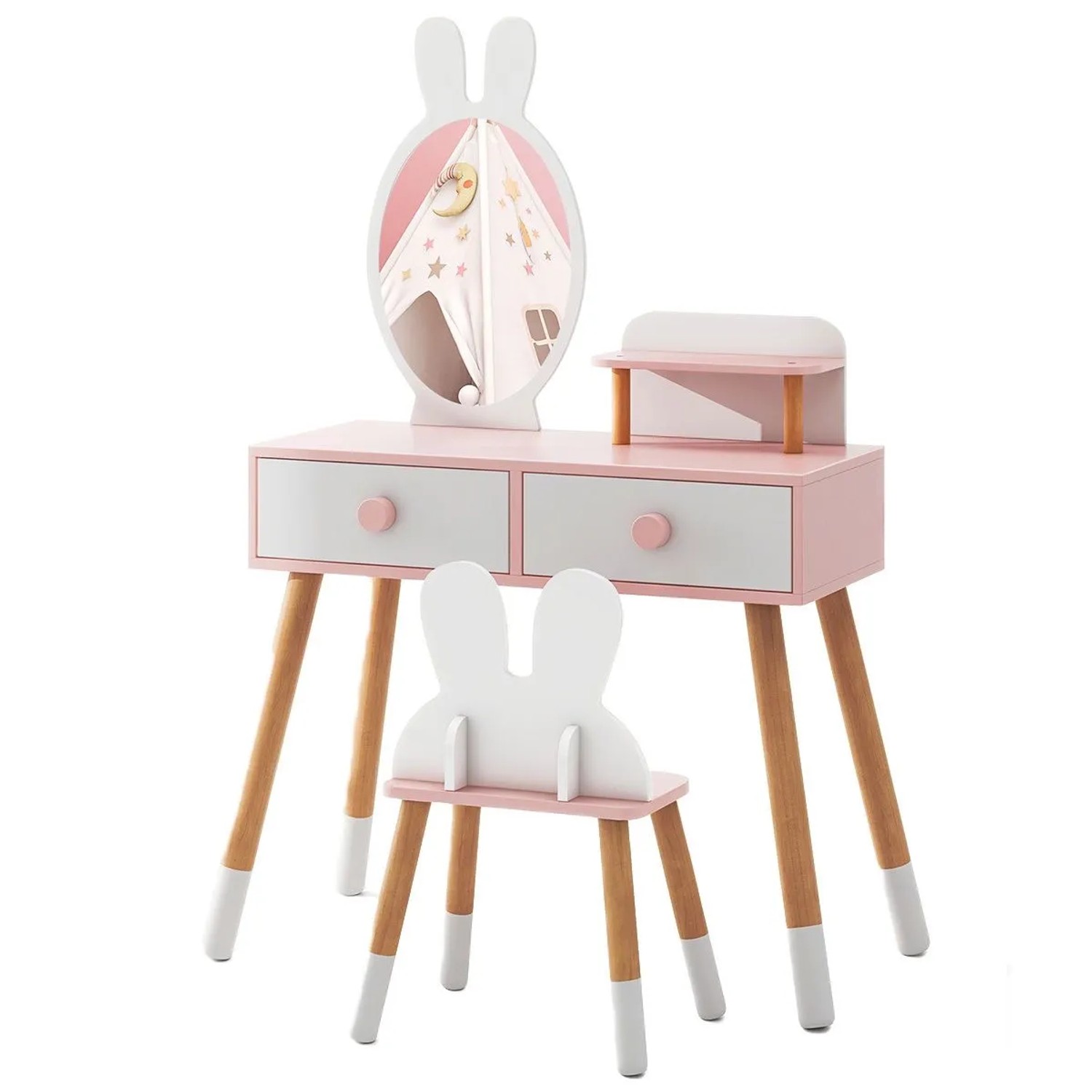 Costway Kinder Schminktisch mit Kaninchen Design Weiß günstig online kaufen