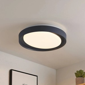 Moderne, dimmbare LED Deckenleuchte Alyano in Alu mit Leselampe für Wohnzimmer.