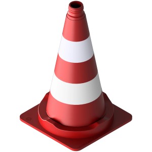 Rot-weißer Schake Leitkegel, 500 mm hoch, mit reflektierender Folie für Baustellen und Verkehrssicherung.