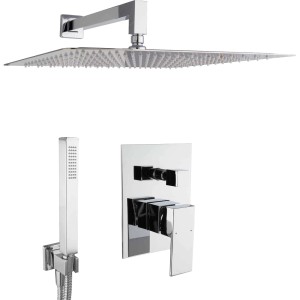 PaulGurkes Unterputz Duschsystem 40cm: Komplettes Brauseset mit Kopf- und Handbrause, Armatur und Schlauch.