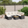Schwarze 8-tlg. vidaXL Garten-Sofagarnitur aus Rattan mit cremefarbenen Kissen.