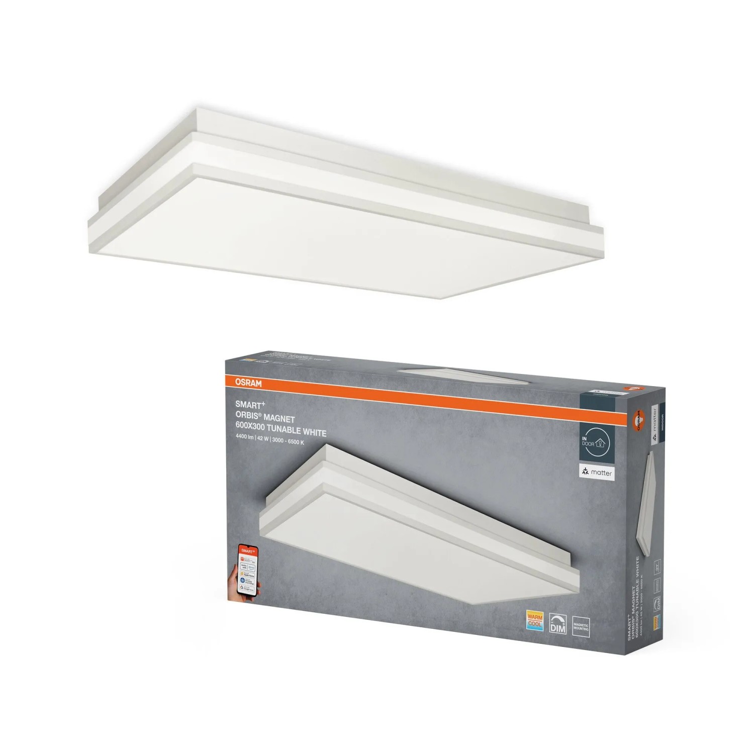 Osram Smart-LED-Deckenleuchte Magnet Smart+Matter TW 60 x 30 x 8,6 cm Weiß