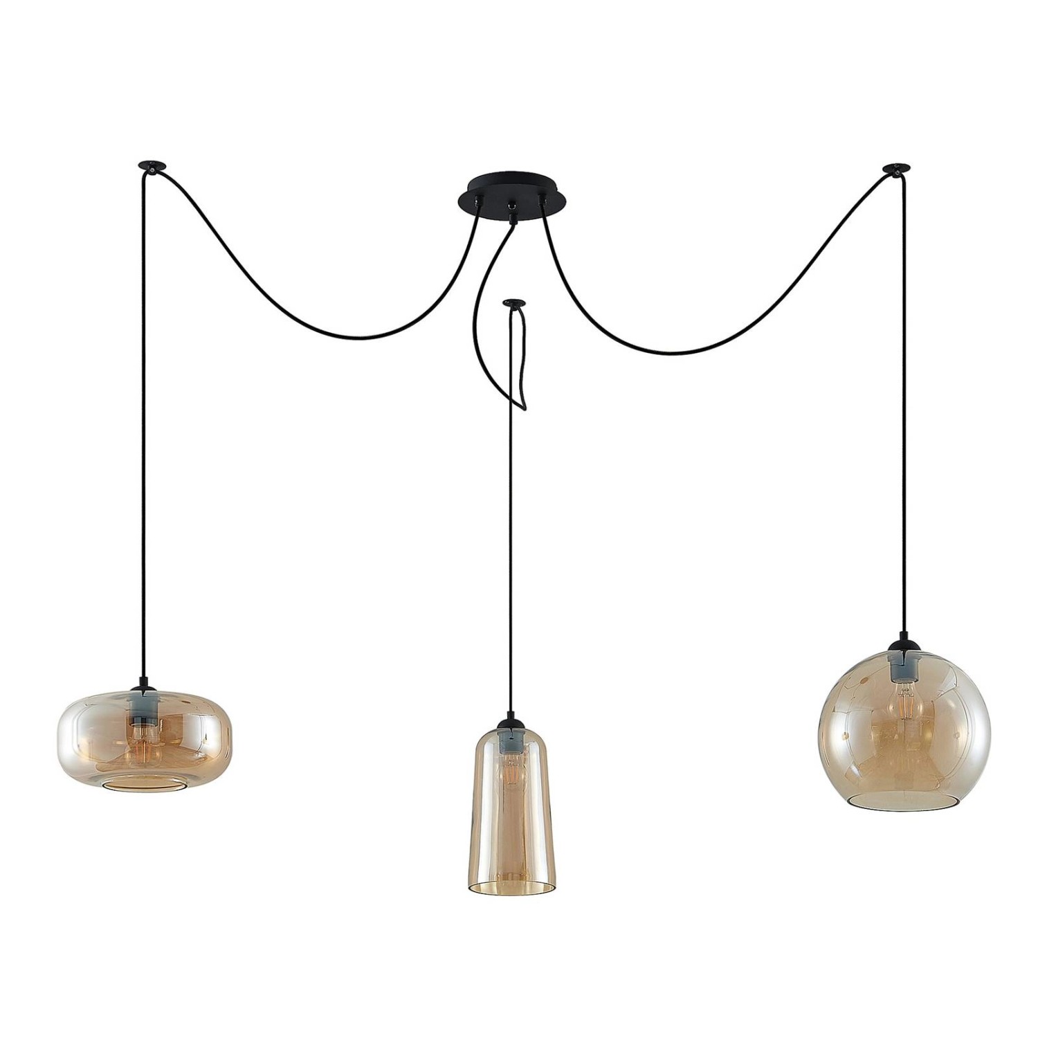 Lucande Pendelleuchte Zyli 9627331 Retro Vintage Antik in Creme aus Glas 3-flammig E27 Wohnzimmerleuchte