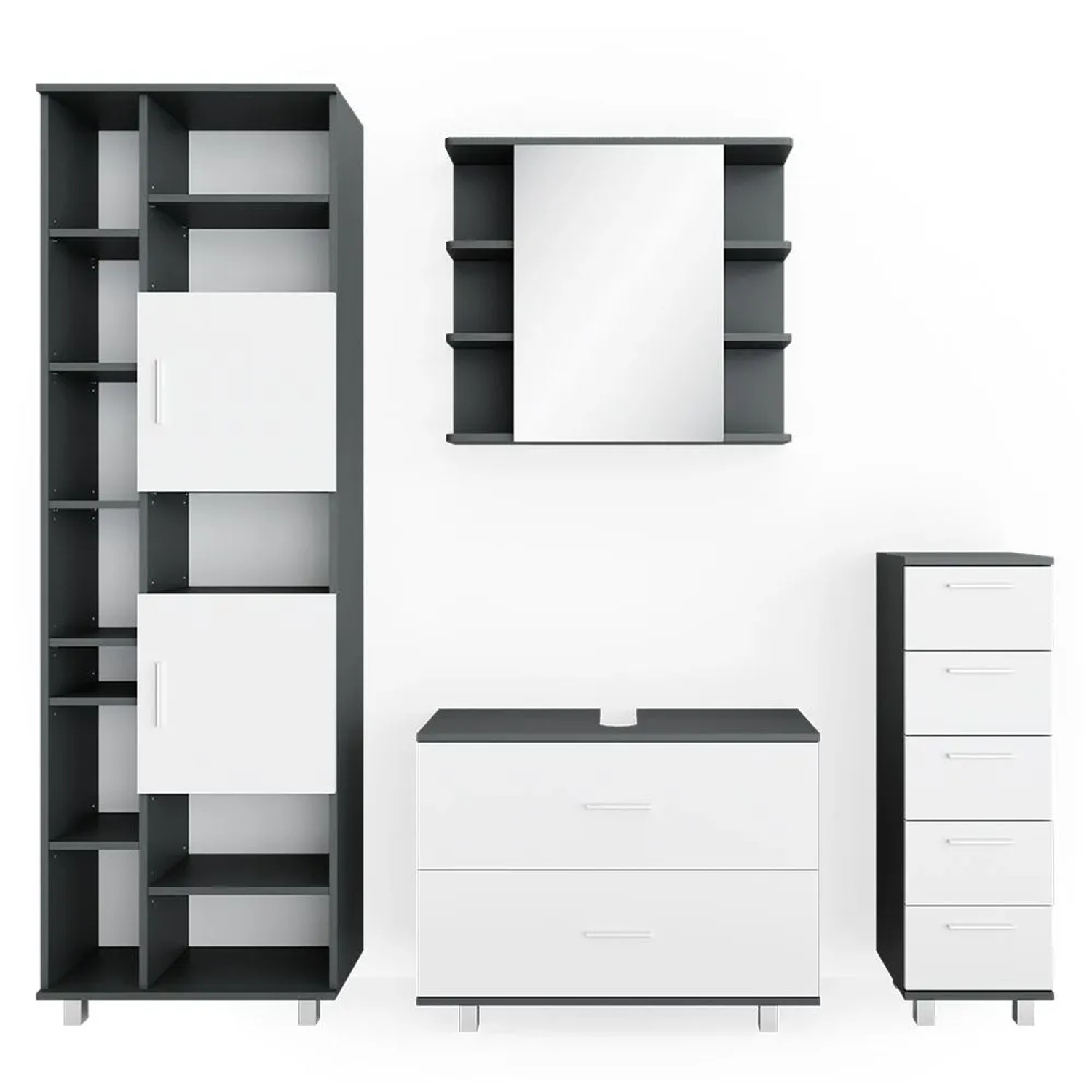 Vicco Badmöbel-Set Ilias Weiß/Anthrazit 80 x 61 4-teilig
