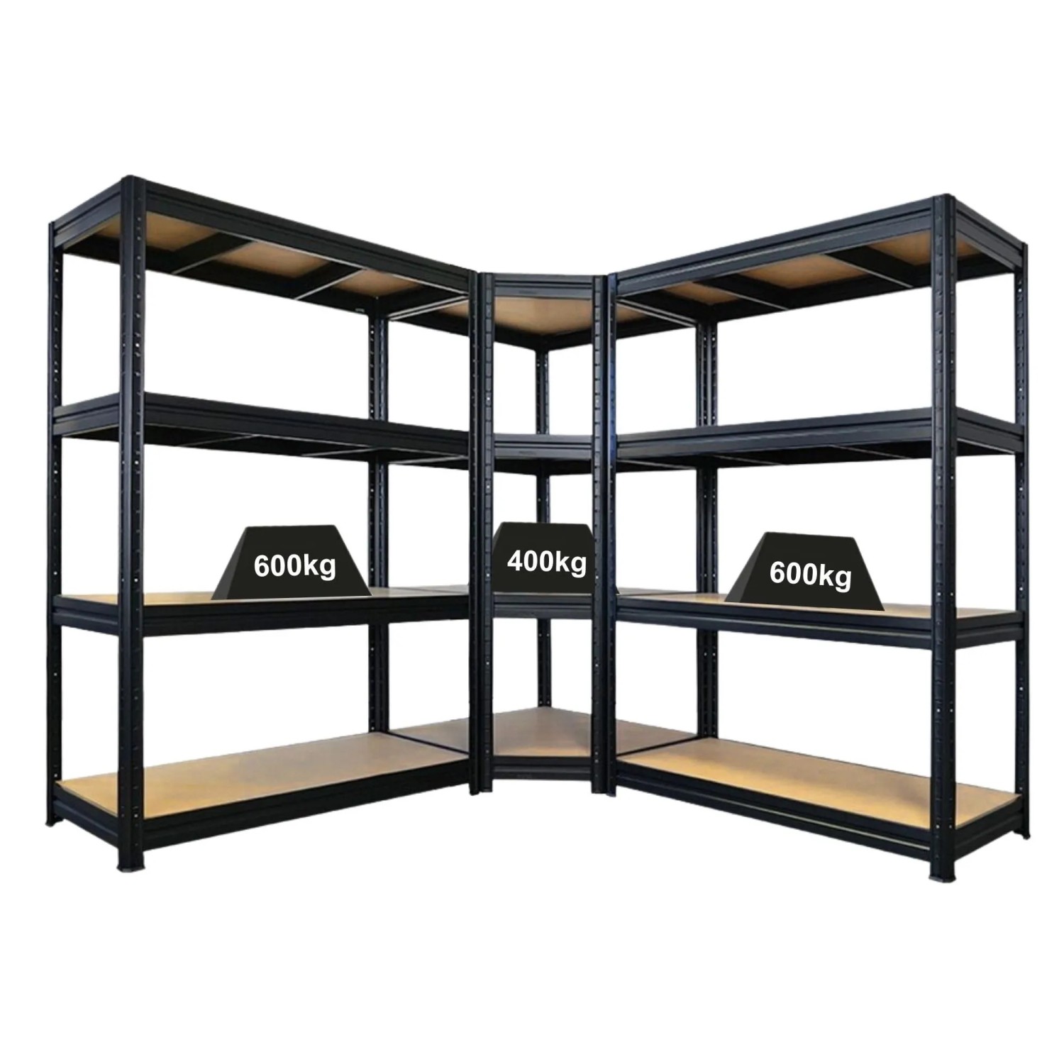 PROREGAL Mega Deal DINO 1x Eckregal 180x90x60cm & 2x Schwerlastregal 180x120x60cm Schwarz Fachlast 400 kg Metall Lagerregal Kellerregal Steckregal