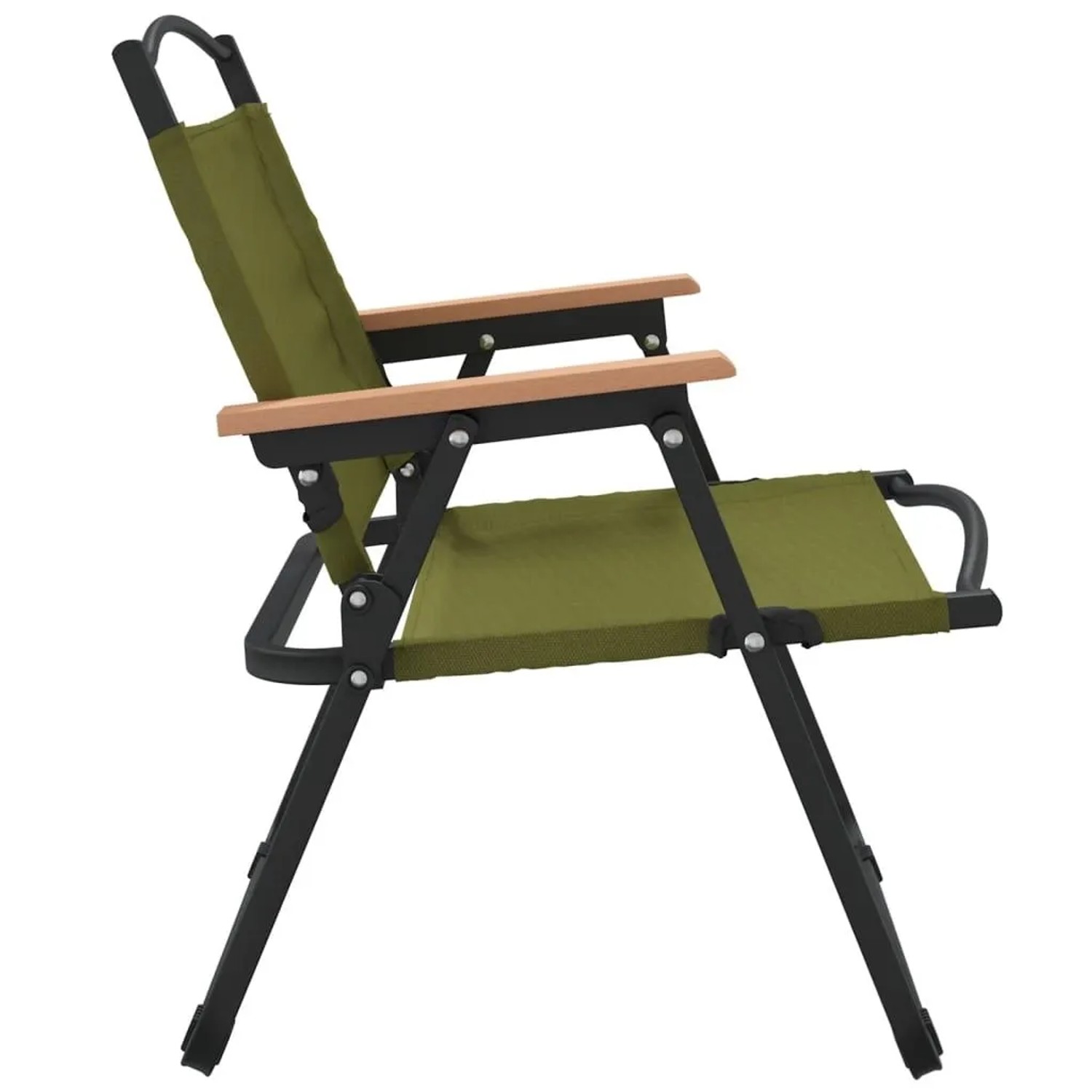 Grüner Furnicato Campingstuhl Klappstuhl (54x43x59cm) mit Stahlrahmen und Holzarmlehnen.