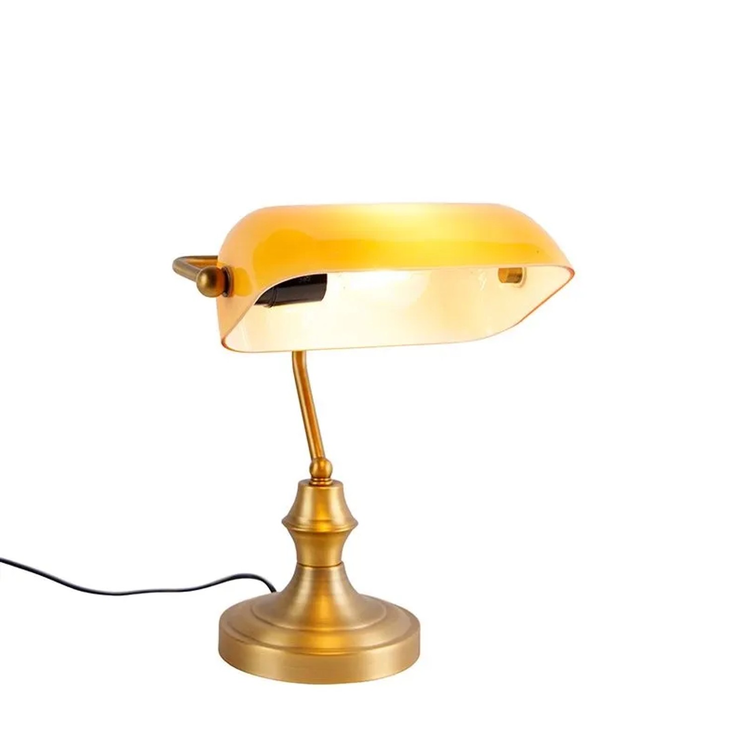 QAZQA Klassische Notarlampe Bronze mit Braunglas Banker_6