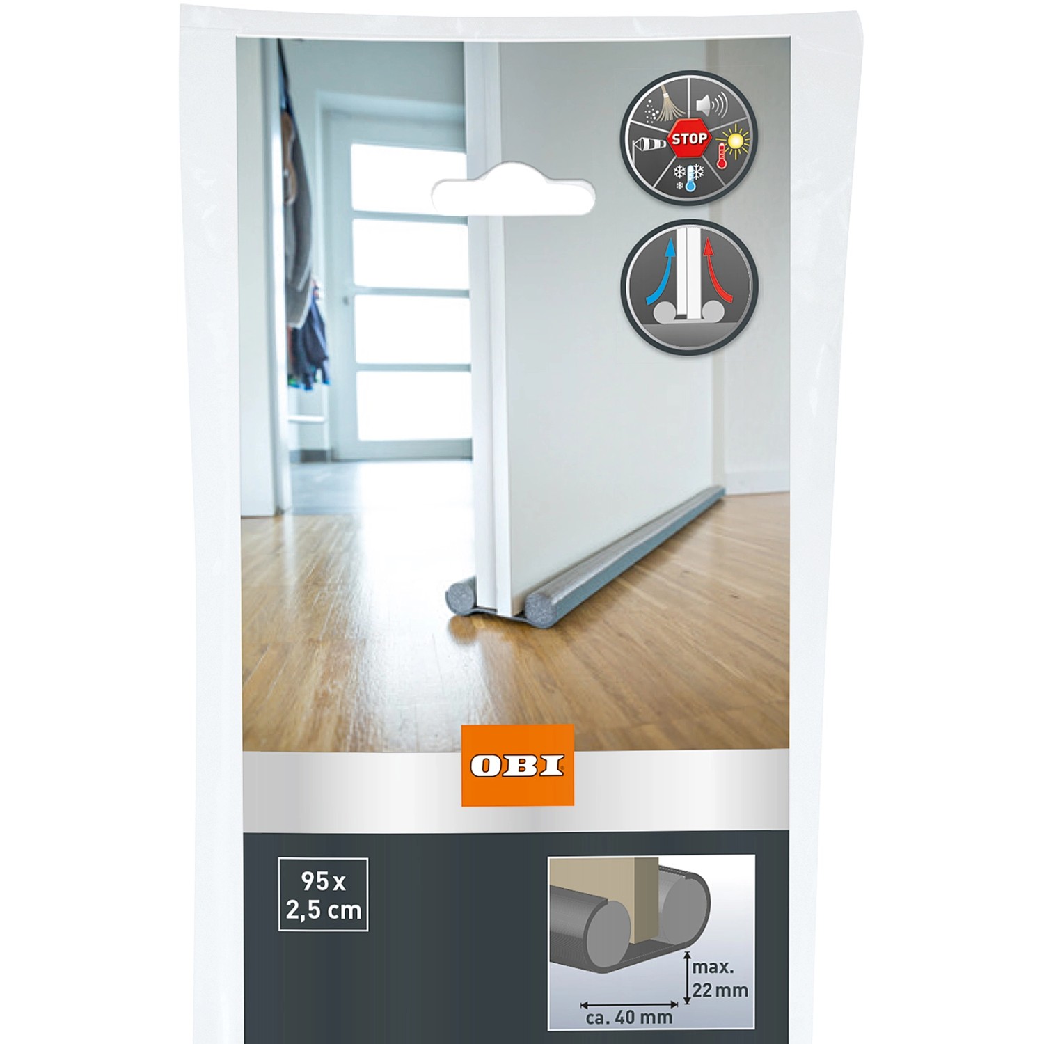 OBI Doppel-Türbodendichtung in Anthrazit, geeignet für glatte Böden, dichtet Spalten bis 22 mm.