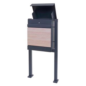 PROREGAL Paketkasten Mit Standfuß HxBxT 120x59x36cm Paketbox Paketstation Standbriefkasten Metall Verzinkt Anthrazit-Holzoptik