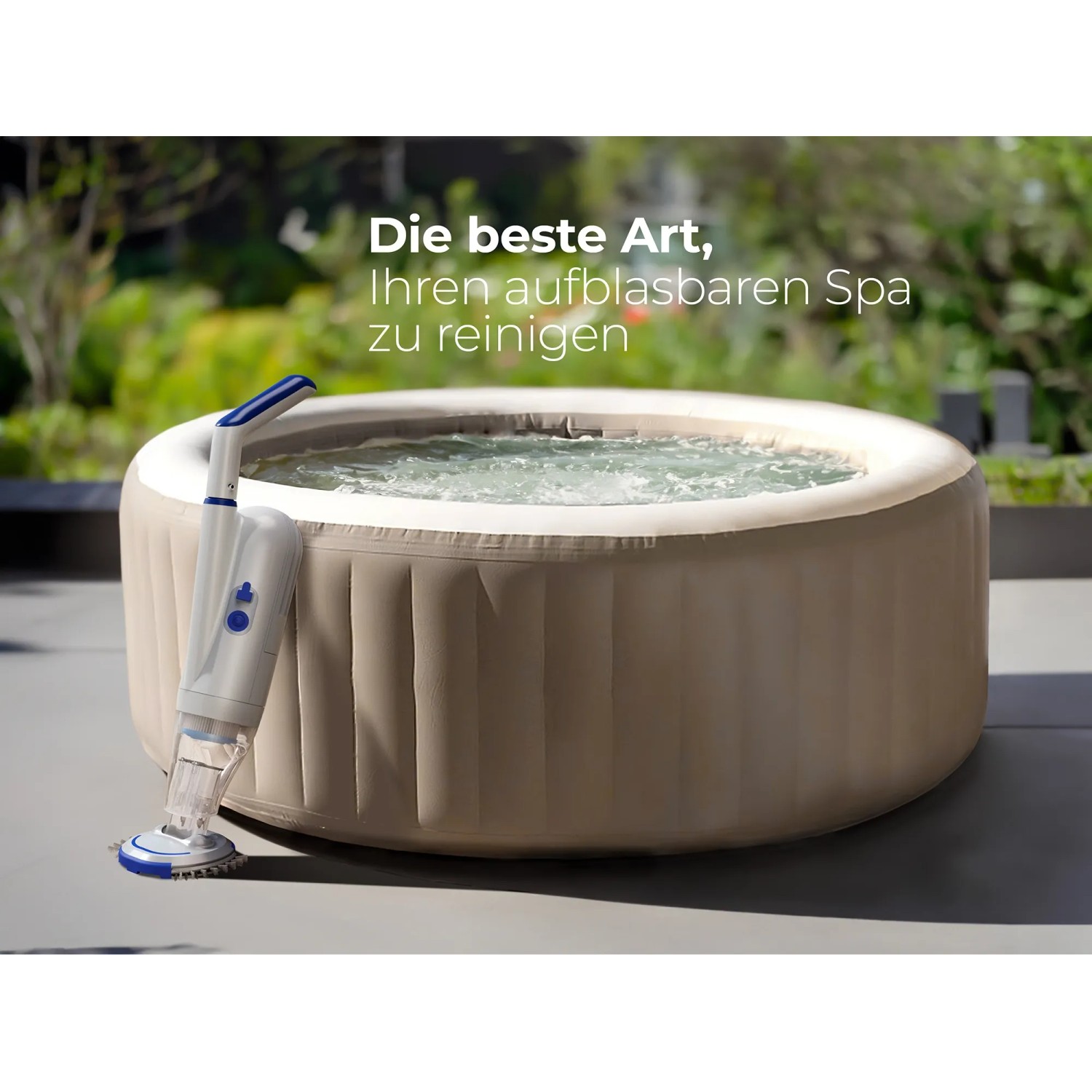 Gre Reiniger mit Akku für Spa Pools mit Filter. Kabelloser Poolsauger in Weiß.