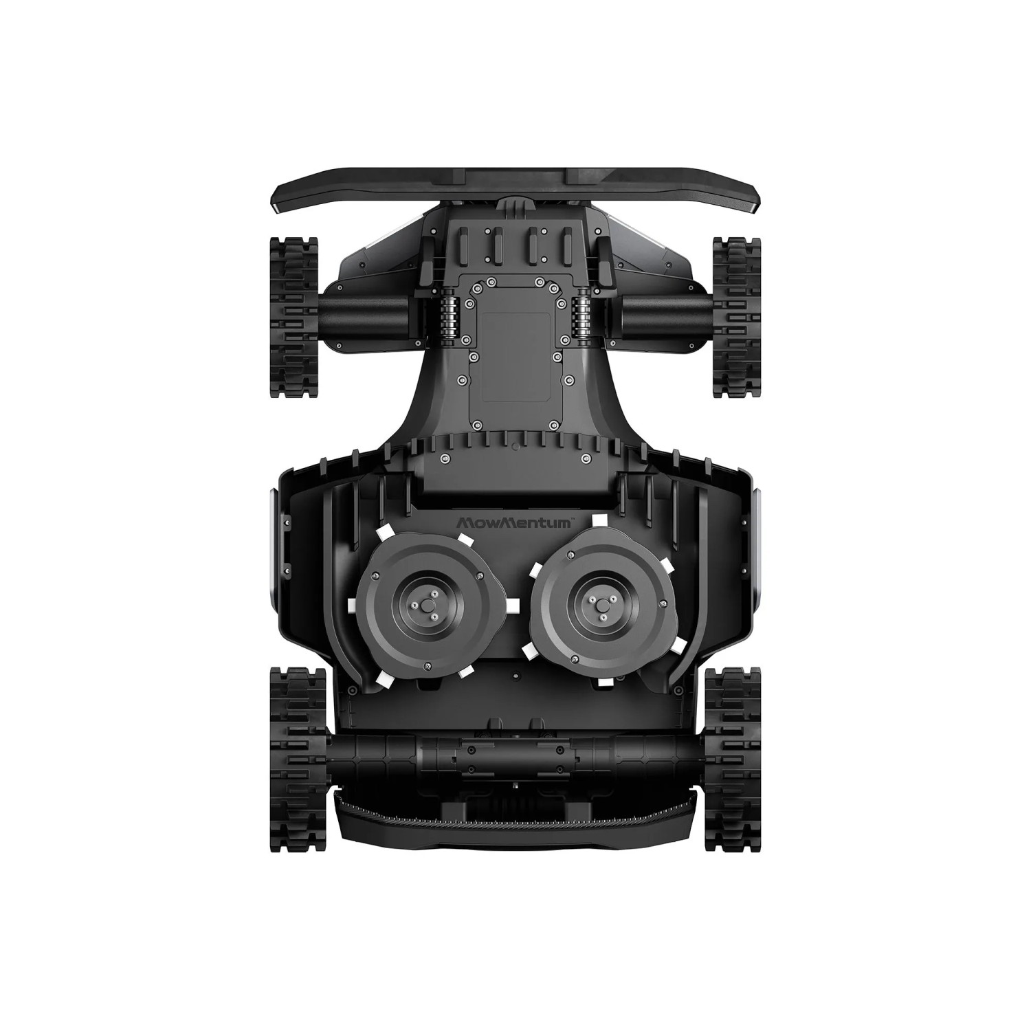 Segway Navimow X420E AWD Mähroboter, Ansicht von oben mit Doppel-Mähdeck und Allradantrieb.