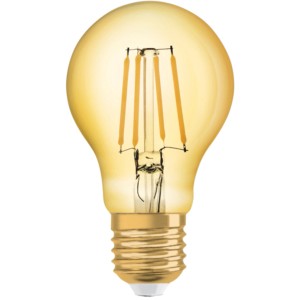 Osram LED-Leuchtmittel E27 in Glühlampenform, 4W, warmes Licht. Goldene Tönung für Wohnbereiche.