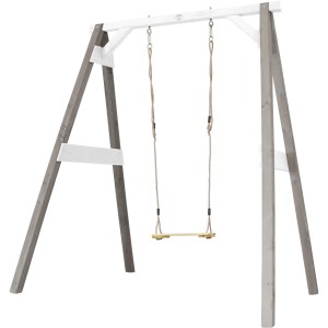 Axi Einzelschaukel in Grau und Weiß mit Holzschaukelsitz und Seilen, ideal für den Garten.