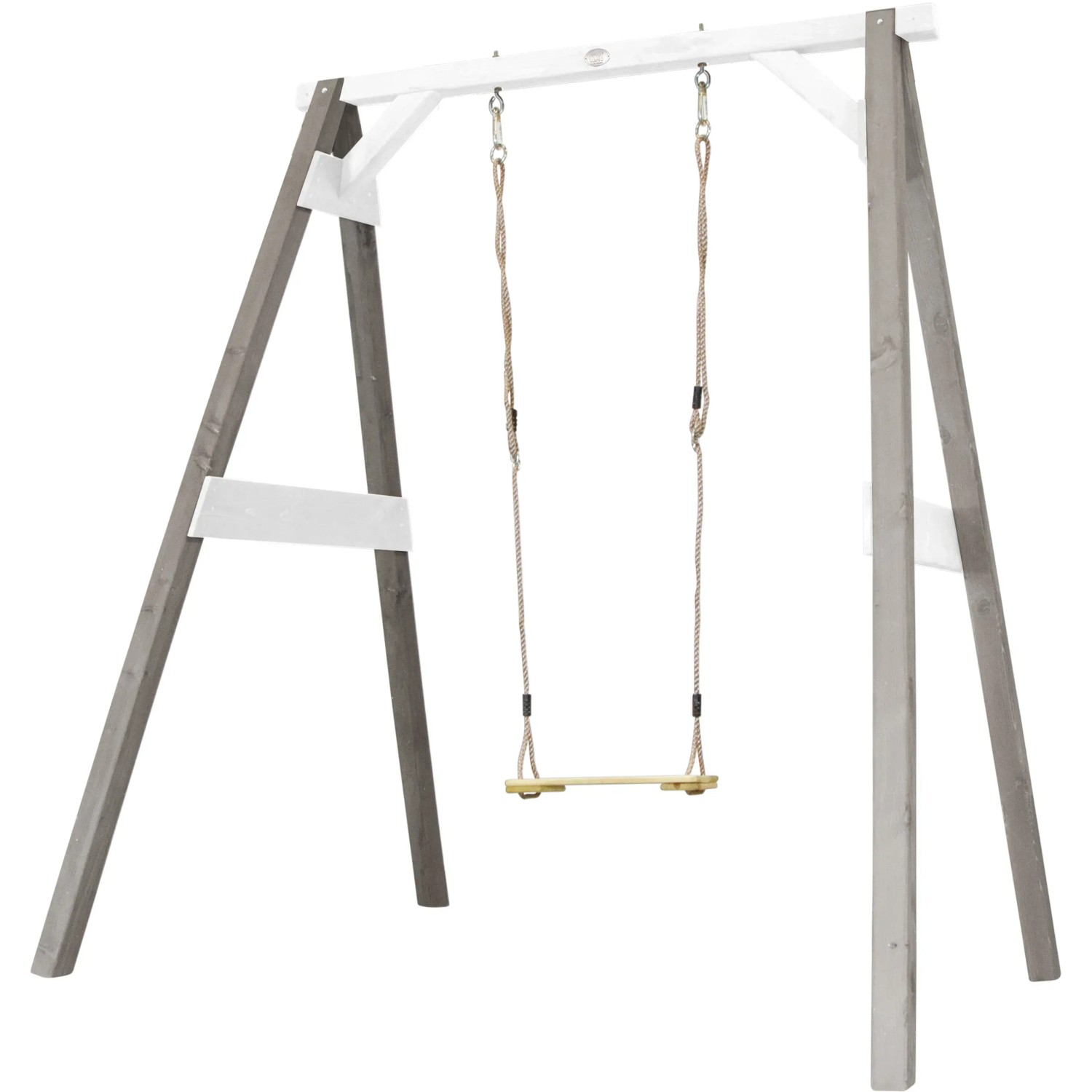 Axi Einzelschaukel in Grau und Weiß mit Holzschaukelsitz und Seilen, ideal für den Garten.