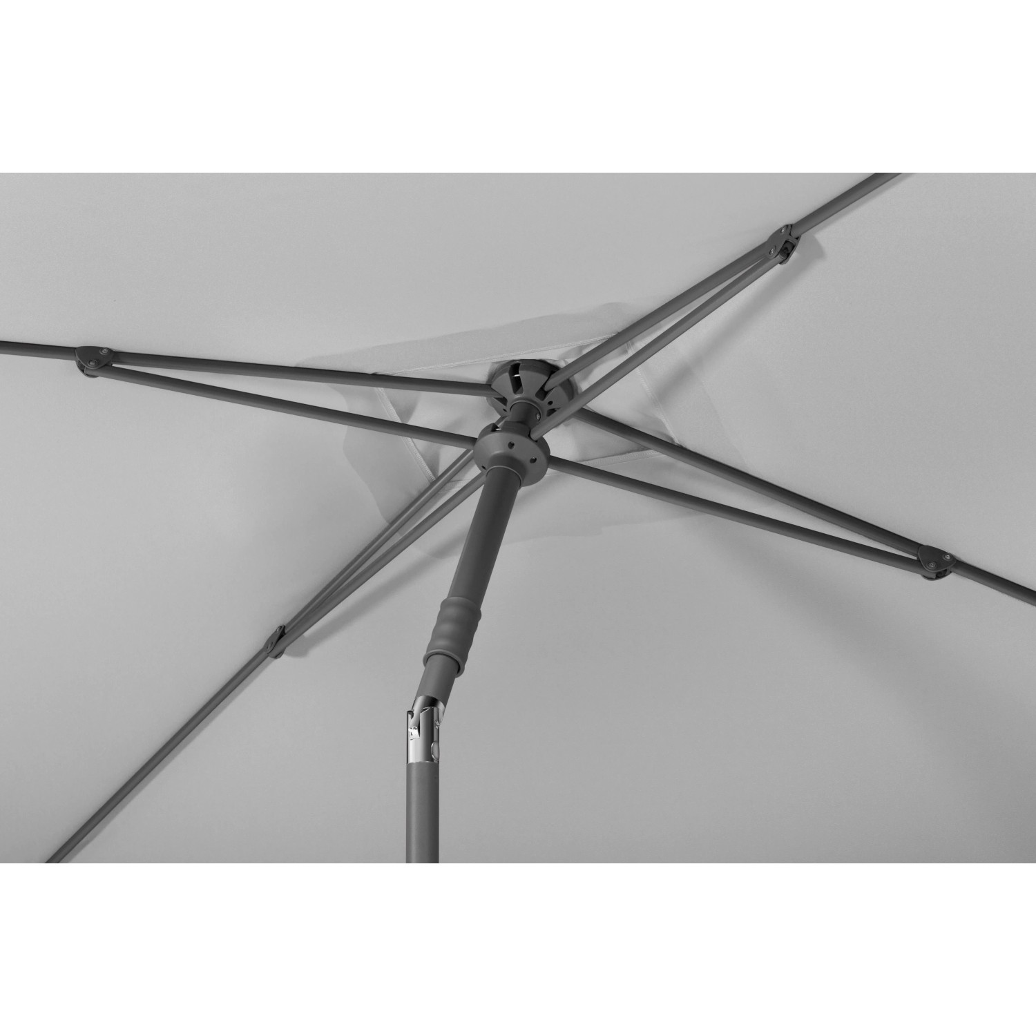 Detailaufnahme: Schneider Marktschirm, 240x140 cm, silbergrau, mit Push-Up Mechanik.
