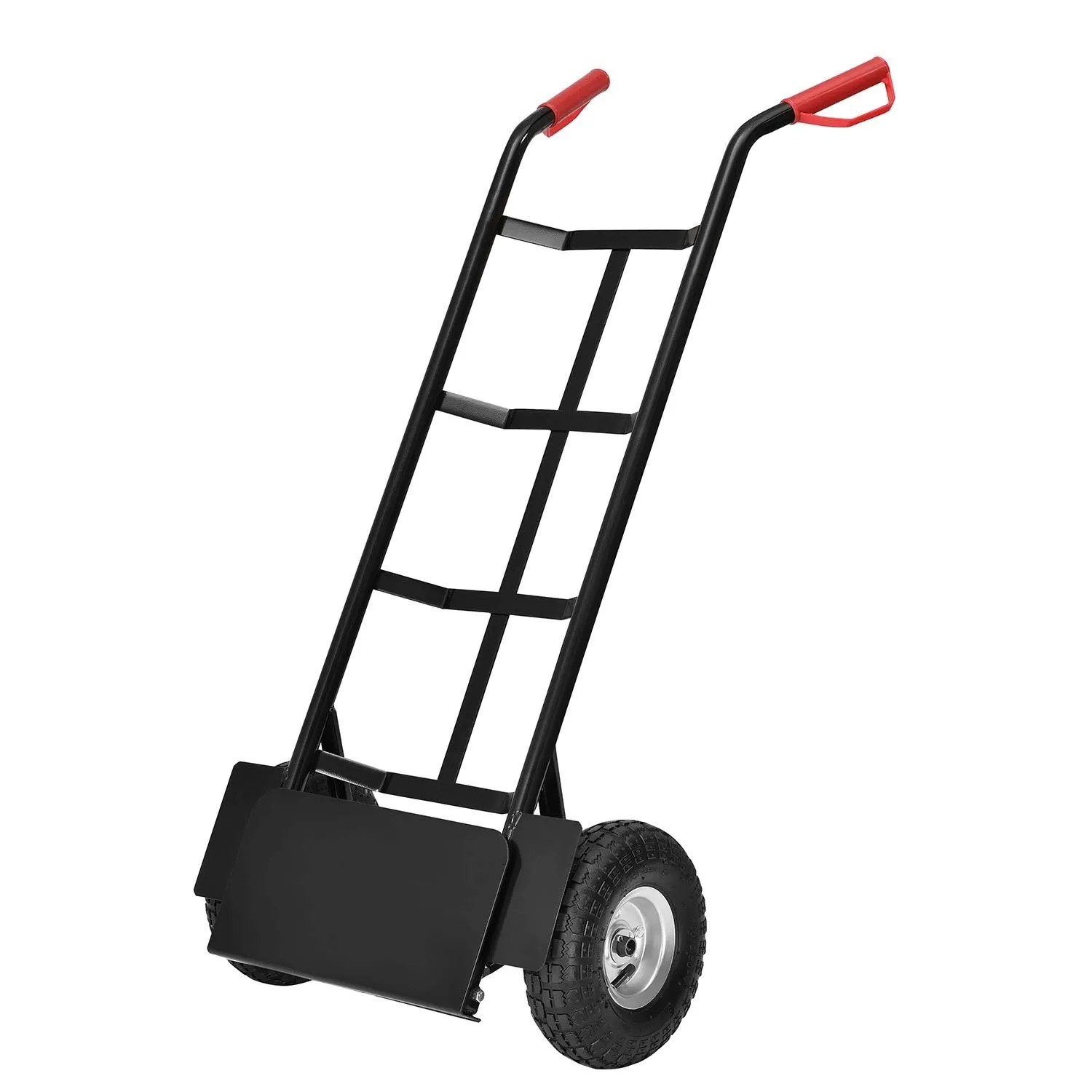 Juskys Sackkarre Basic, klappbar, schwarz mit roten Griffen, ideal für Umzug und Garten.