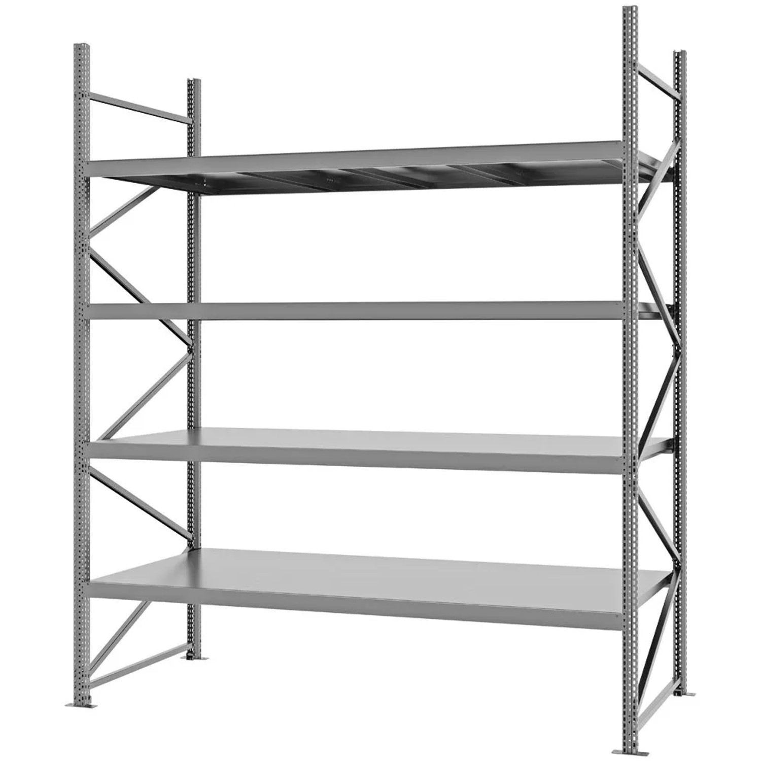 PROREGAL Weitspannregal Schraub-Stecksystem MAGNUS PRO Made In Germany Grundregal 300x250x100cm 4 Ebenen Stahlböden Fachlast 430kg Verzinkt