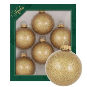 6er-Set goldene Weihnachtskugeln (7cm) mit Innenglitter von Krebs Glas Lauscha.