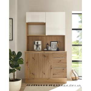 Respekta Buffet zu Küchenzeile Marleen in Artisan-Eiche und Weiß Hochglanz. Single-Küche mit viel Stauraum.