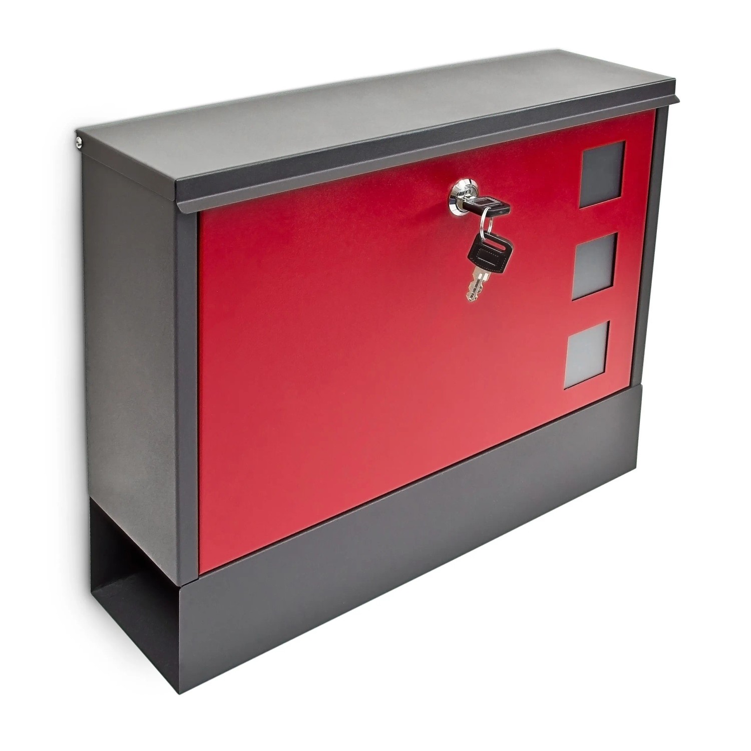 Relaxdays Briefkasten Metall Schwarz Rot Abschließbar mit Zeitungsablage 30 cm x 36 cm x 10 cm
