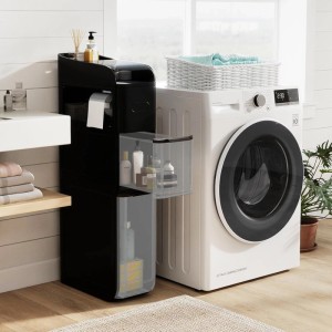 Costway Badrollwagen Nischenschrank Schmal mit Taschentuchbox Schwarz