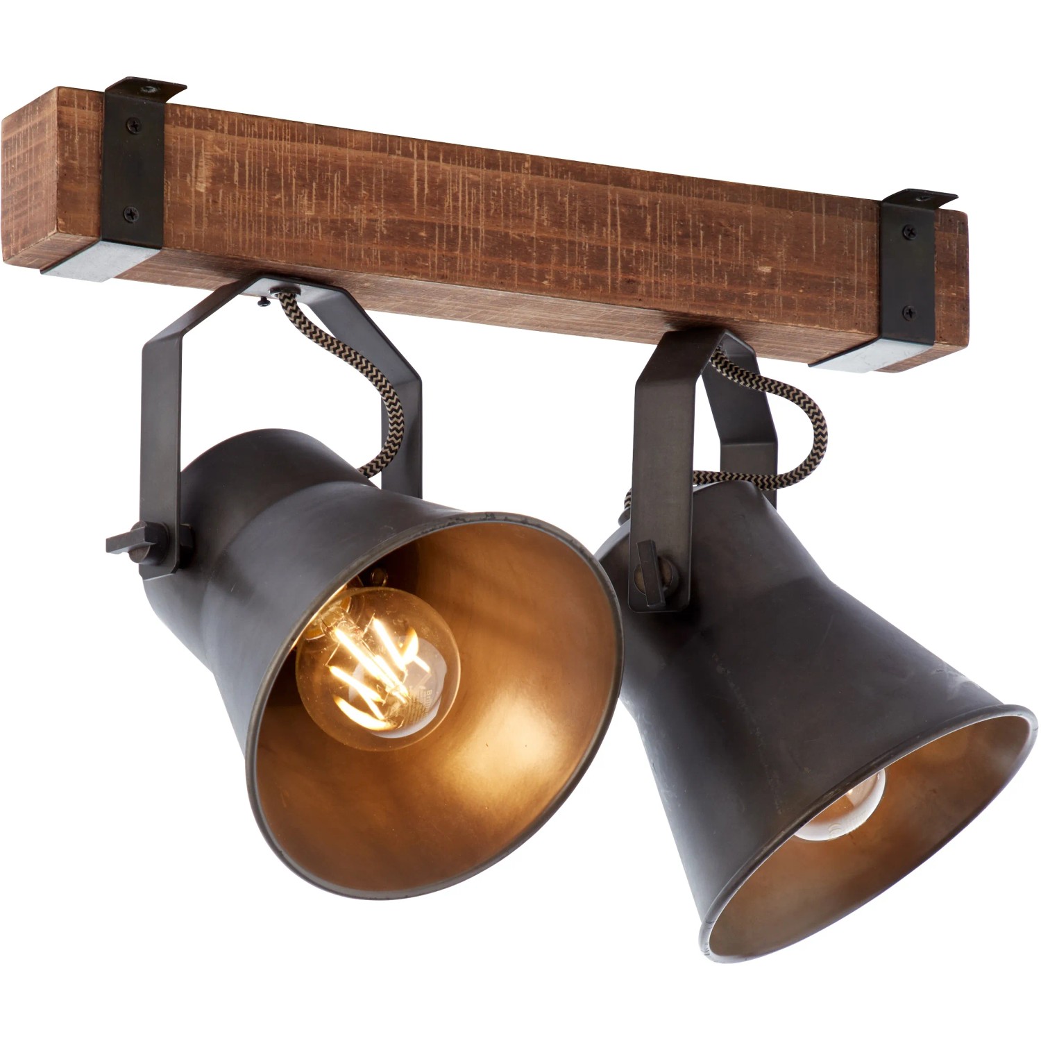 Brilliant Spotbalken Plow, 2-flammig, schwarz, aus Stahl und Holz. Decken- oder Wandmontage.