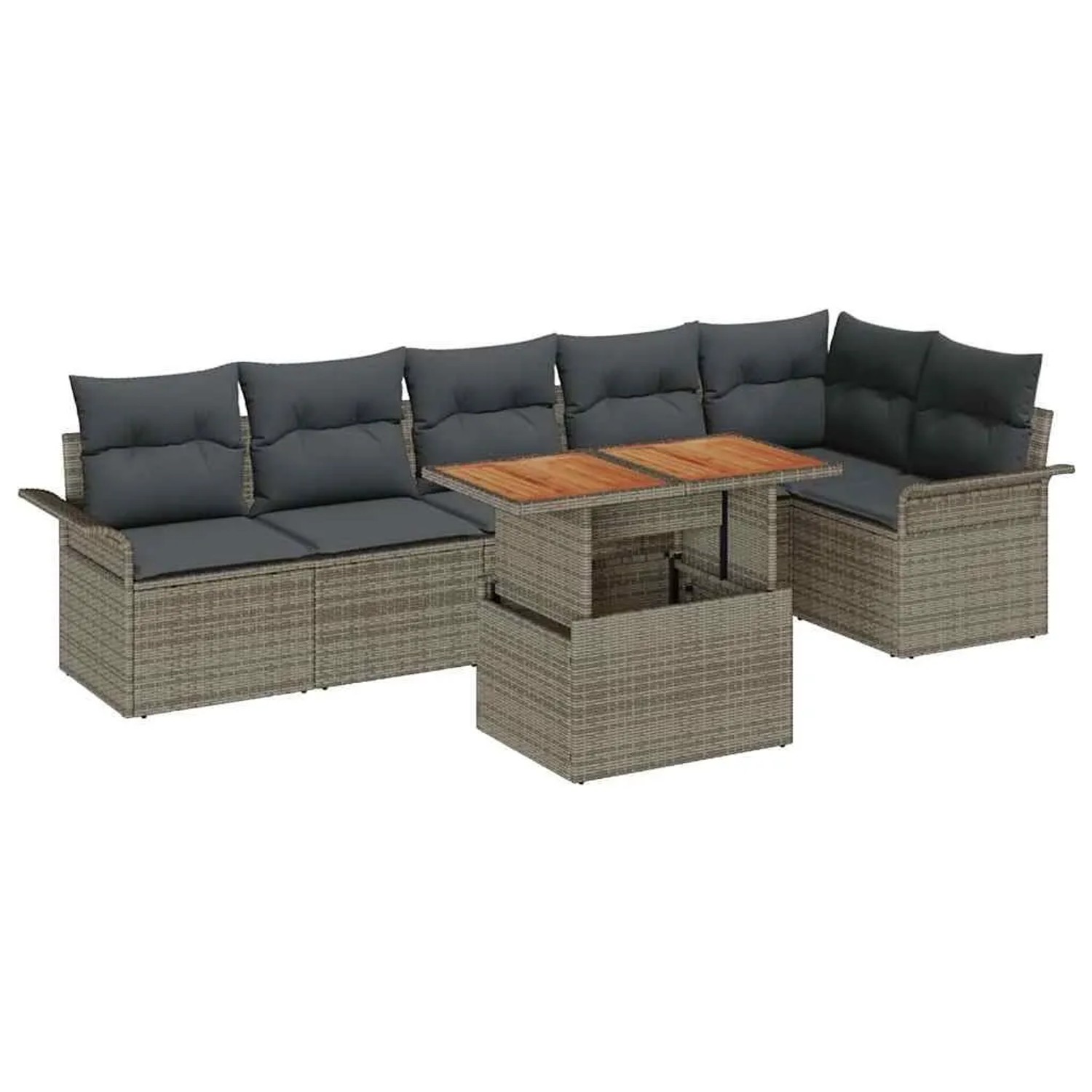 vidaXL Gartensofa-Set mit Kissen 7 Stk Grau Poly-Rattan 3349341
