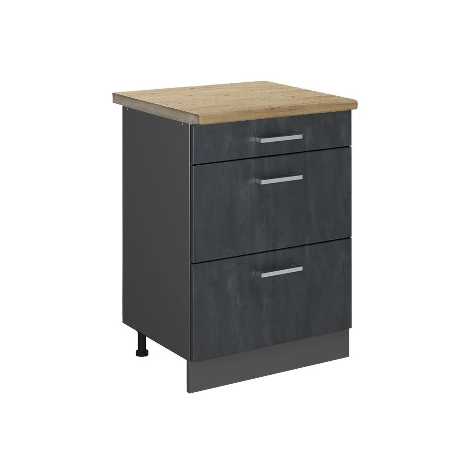 Vicco Küchenunterschrank R-Line Schubladenschrank für die Küche Schwarz Beton 60 cm AP Eiche mit Anthrazit Korpus