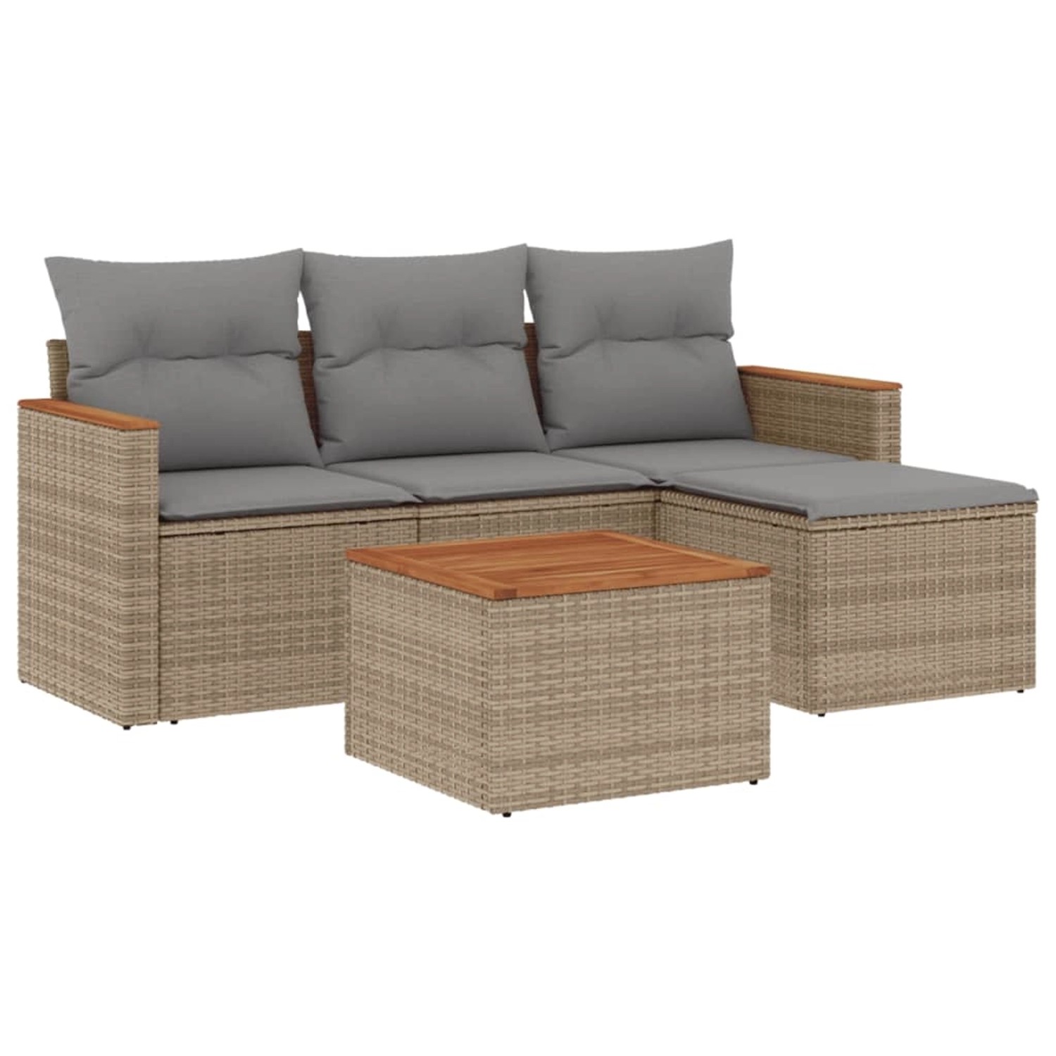 vidaXL 5-Tlg Garten-Sofagarnitur mit Kissen Beige Poly Rattan 3258314