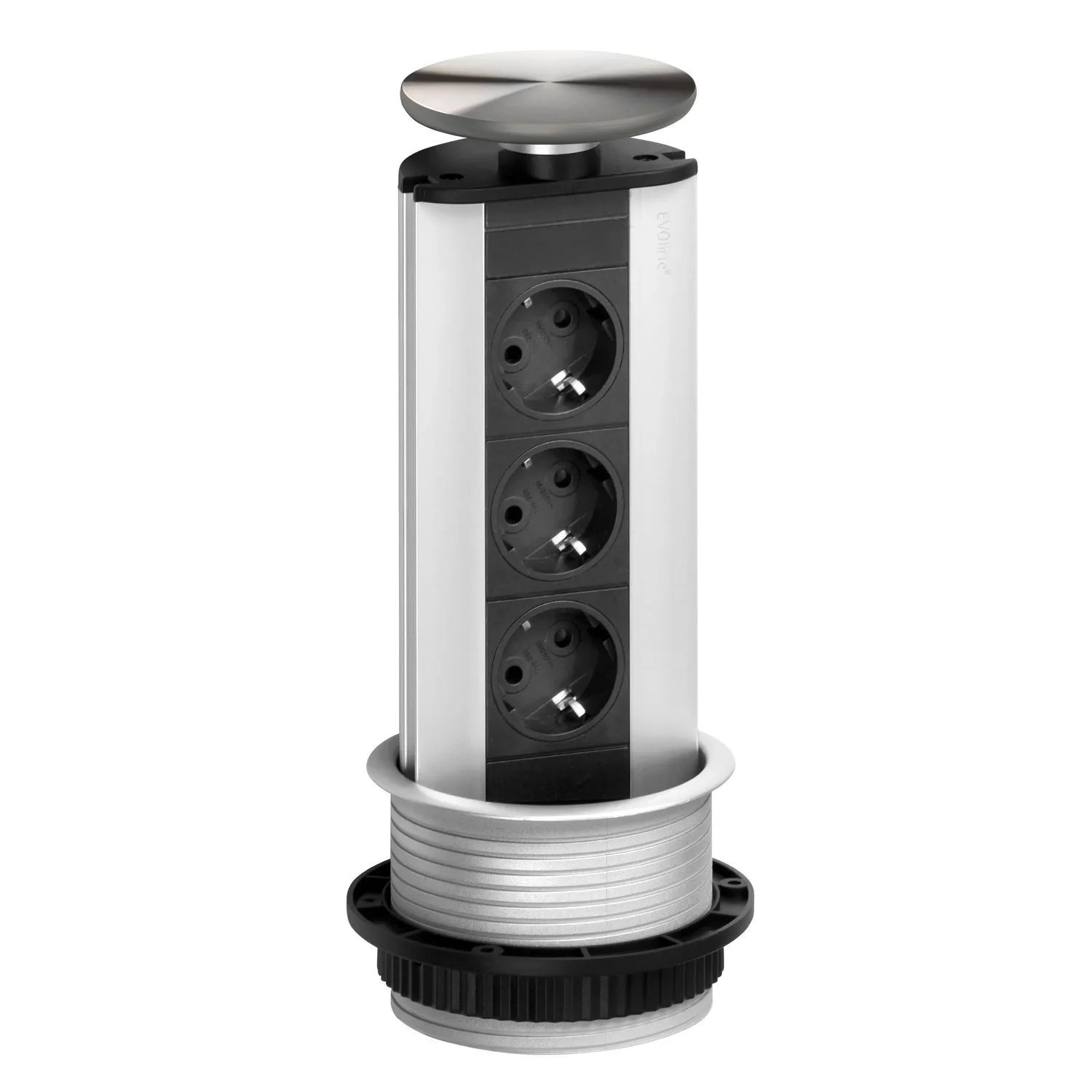 Evoline Port Steckdosenturm 3-Fach Schuko Versenkbare Steckdose mit Wippdeckel Edelstahl