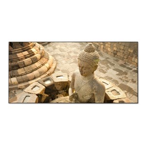 Banjado Magnettafel mit Buddha-Motiv, 78x37cm. Schwarze Magnetwand aus Metall für Wanddekoration.