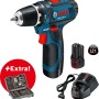 Bosch Professional Akku-Bohrschrauber GSR 12V-15 mit Akkus, Ladegerät und 43-teiligem Bit-Set in Tasche.