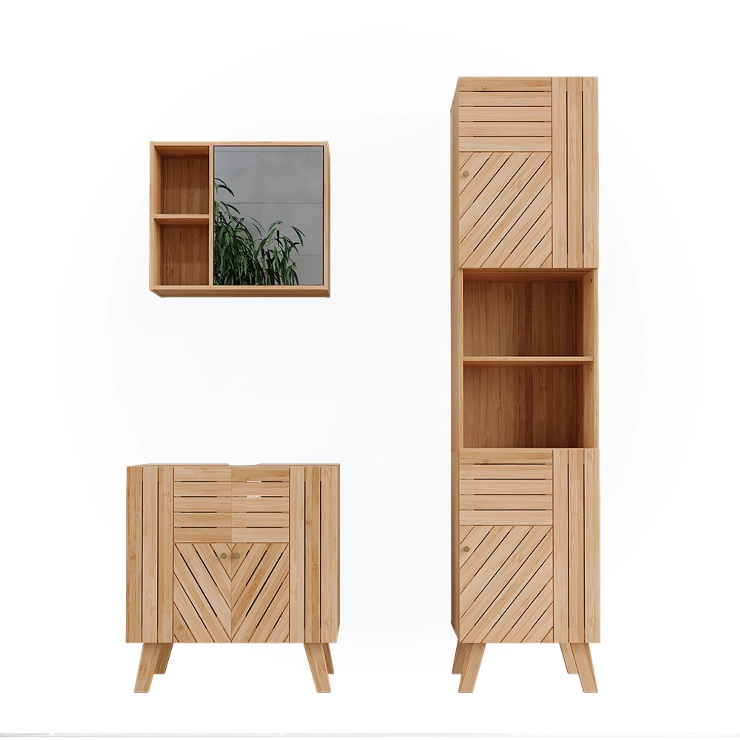 Vicco Badmöbel-Set Lucie Bambus 3 Teile mit Hochschrank günstig online kaufen