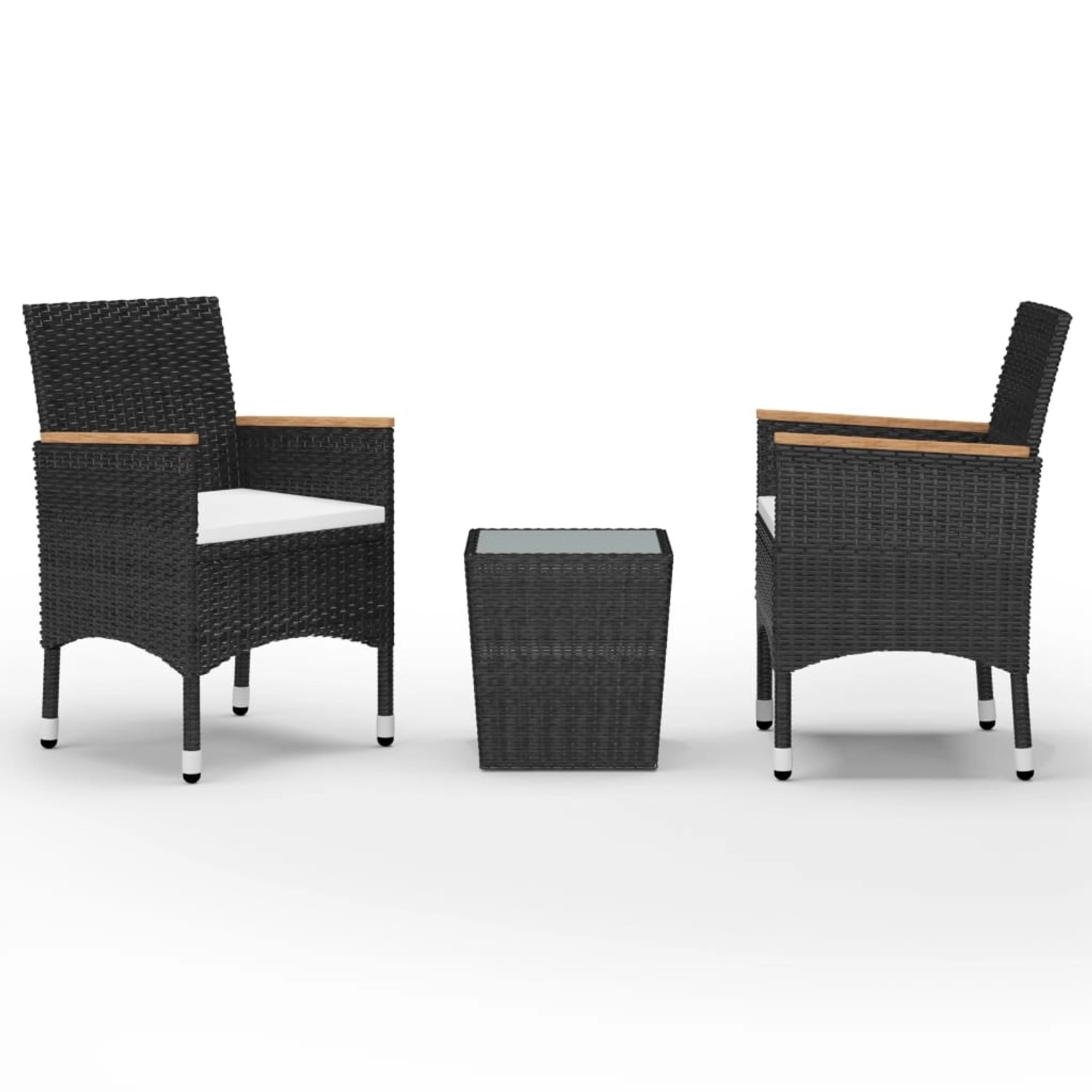 3-tlg. Bistro-set Poly Rattan Und Hartglas Schwarz günstig online kaufen