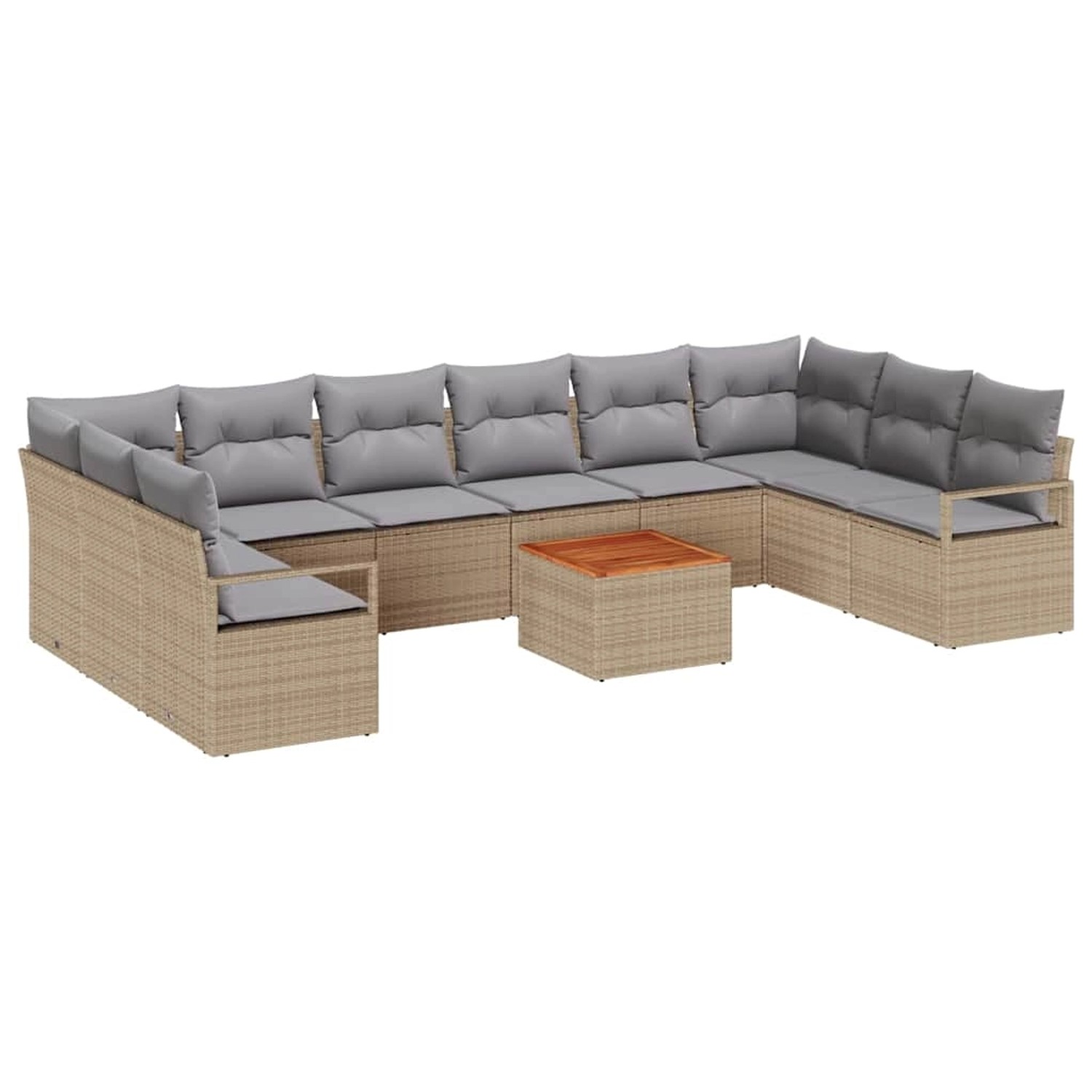 vidaXL Garten Sofa Set 11-Tlg Beige Hellgrau Rattan Holz Stoff 3356425 günstig online kaufen