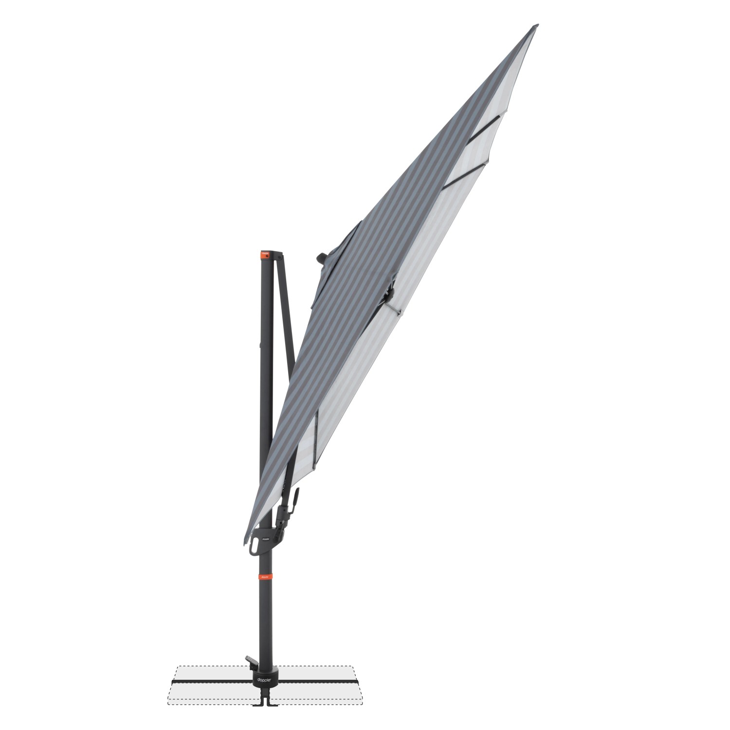 Doppler Ampelschirm myZone AX 320x240 cm, blau-grau gestreift, mit Kurbel und drehbarem Mast.