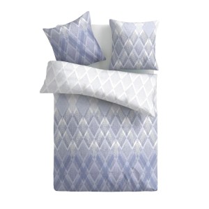 Bestlivings Satin Bettwäsche mit Rautenmuster in Blau, 135x200 cm & 80x80 cm.