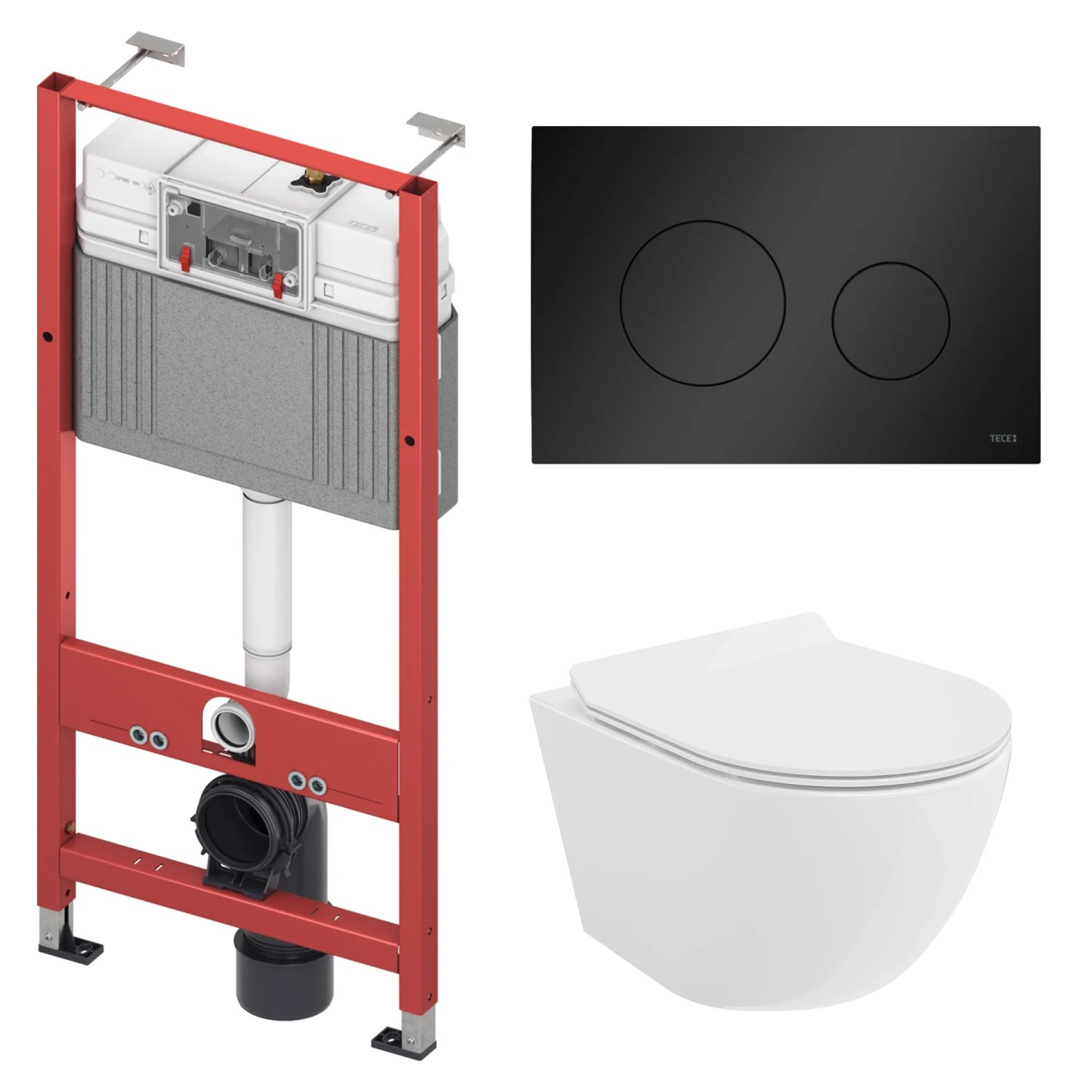 KOLMAN WC-Komplettset Mit Vorwandelement Wand-WC Schallschutz Und Betätigungsplatte Schwarz Schwarz