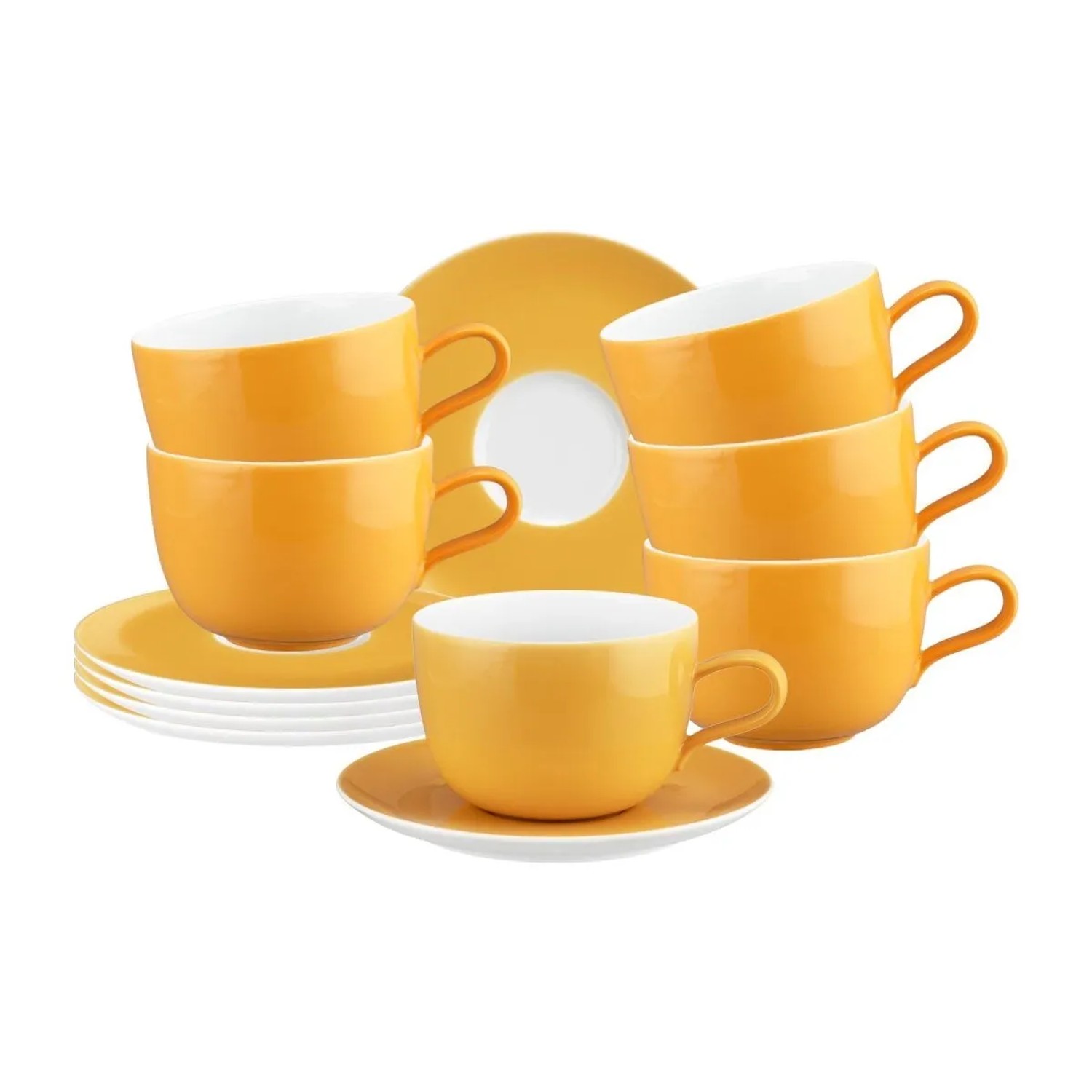Seltmann Weiden Liberty Pure Colors Milchkaffeetasse mit Untertasse 380 ml 6er Set Mango Orange